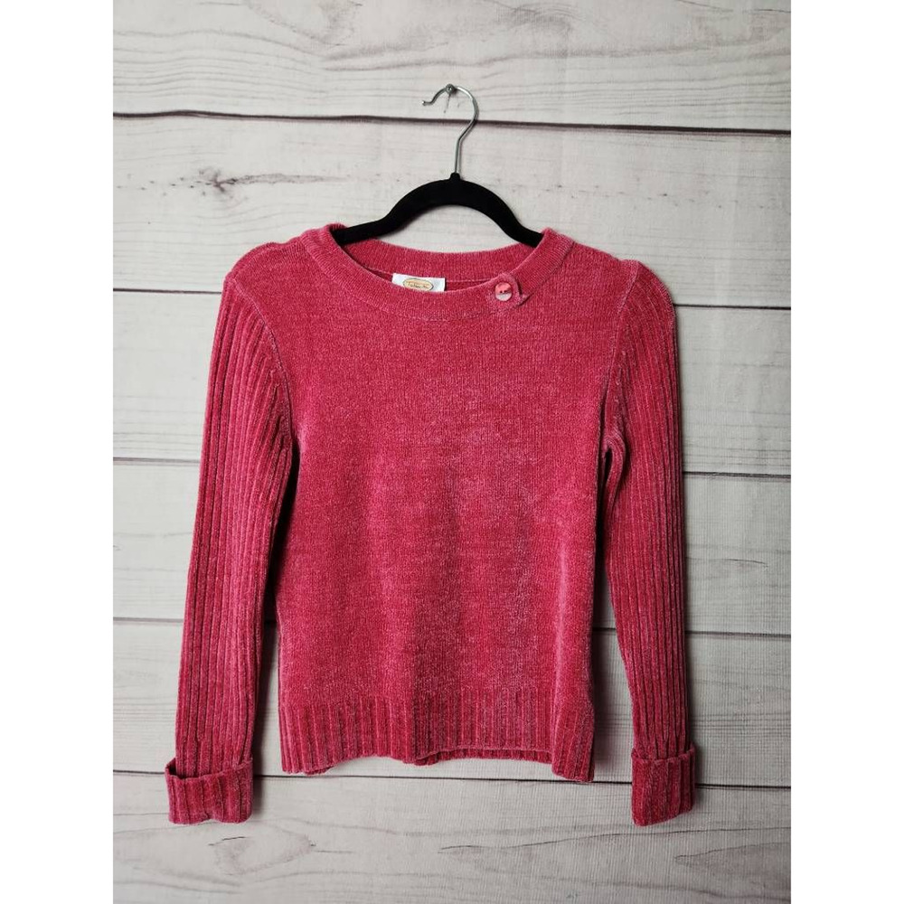 Talbots Womens Pullover Sweater Pink Chenille Long Sleeve‎ Button Crew Neck S